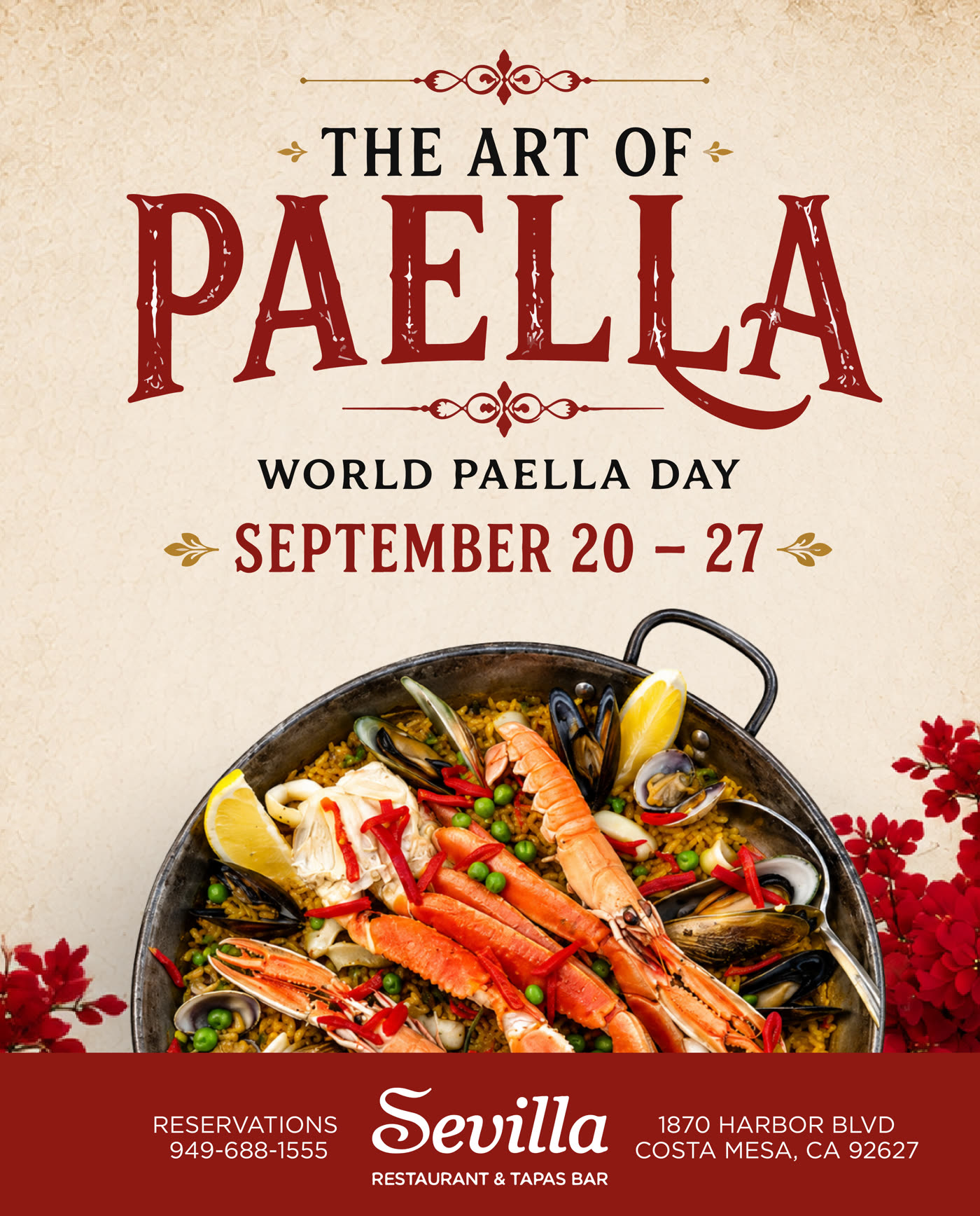 World Paella Day: seafood paella loaded with shrimp and mussels.