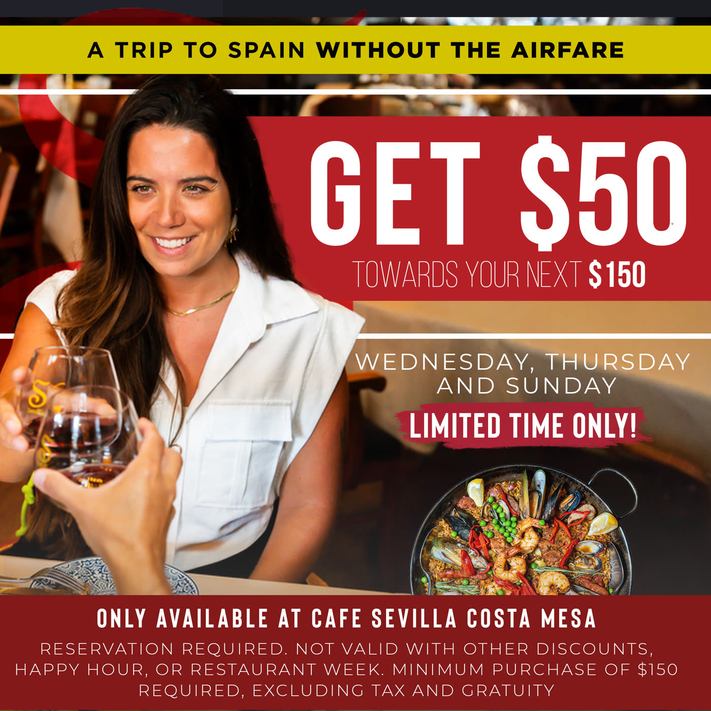 “A trip to Spain without the airfare” referral promo, Costa Mesa.