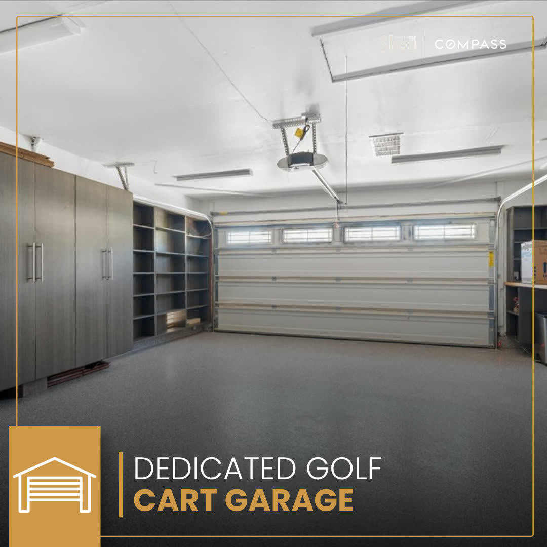 Dedicated golf cart garage, one of the listing&rsquo;s standout features.